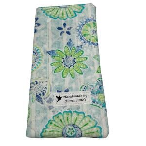 Handmade Quilted Eyeglass Case Boho Blue Green Aqua Floral Pattern NEW
